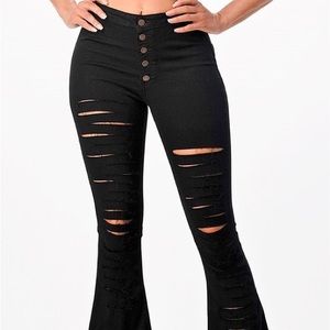 Hi waist denim jeans with rip detail